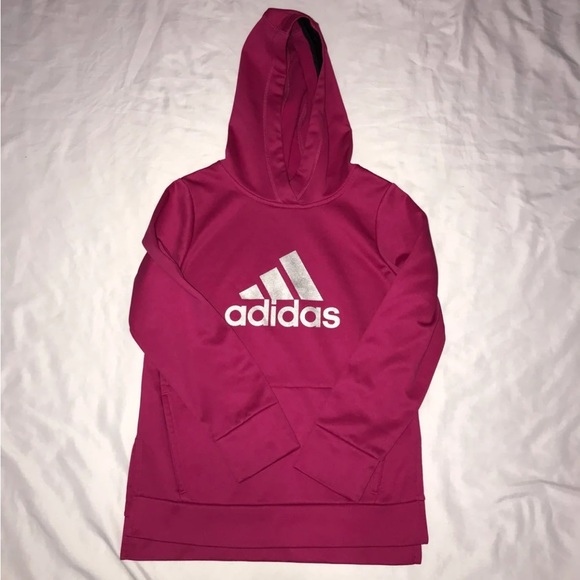 Girls Pink Adidas Pullover Hoodie.  Size M (10-12). - Picture 2 of 10